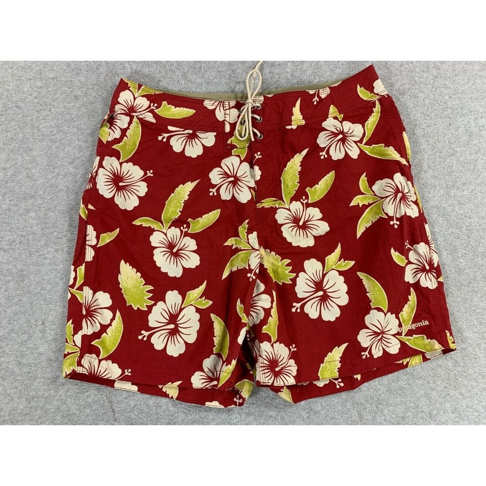 Patagonia Wavefarer Floral Swim Surf Board Shorts (Men's 34)‎ Red